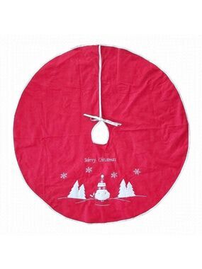 NWOT Medium "Merry Christmas" Red Christmas Tree Skirt With Silver Trim